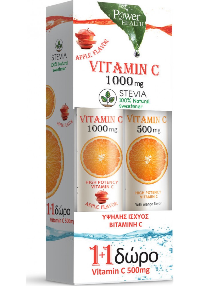 Power Health Vitamin C 1000mg Apple Stevia 24tabs & Vitamin C 500mg Orange 20tabs